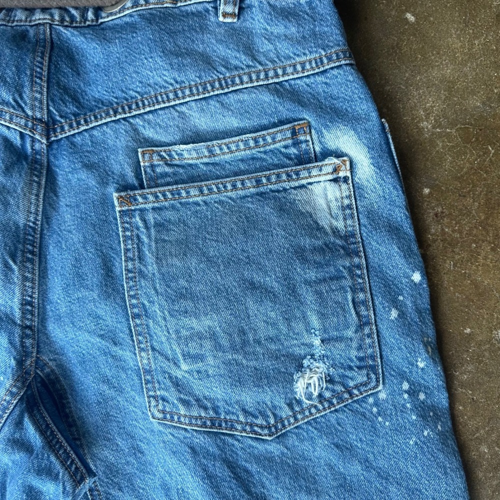 Free People Moxie Jeans Women 28 Blue Distressed Paint Splatter Rope Belt Barrel - Picture 4 of 9